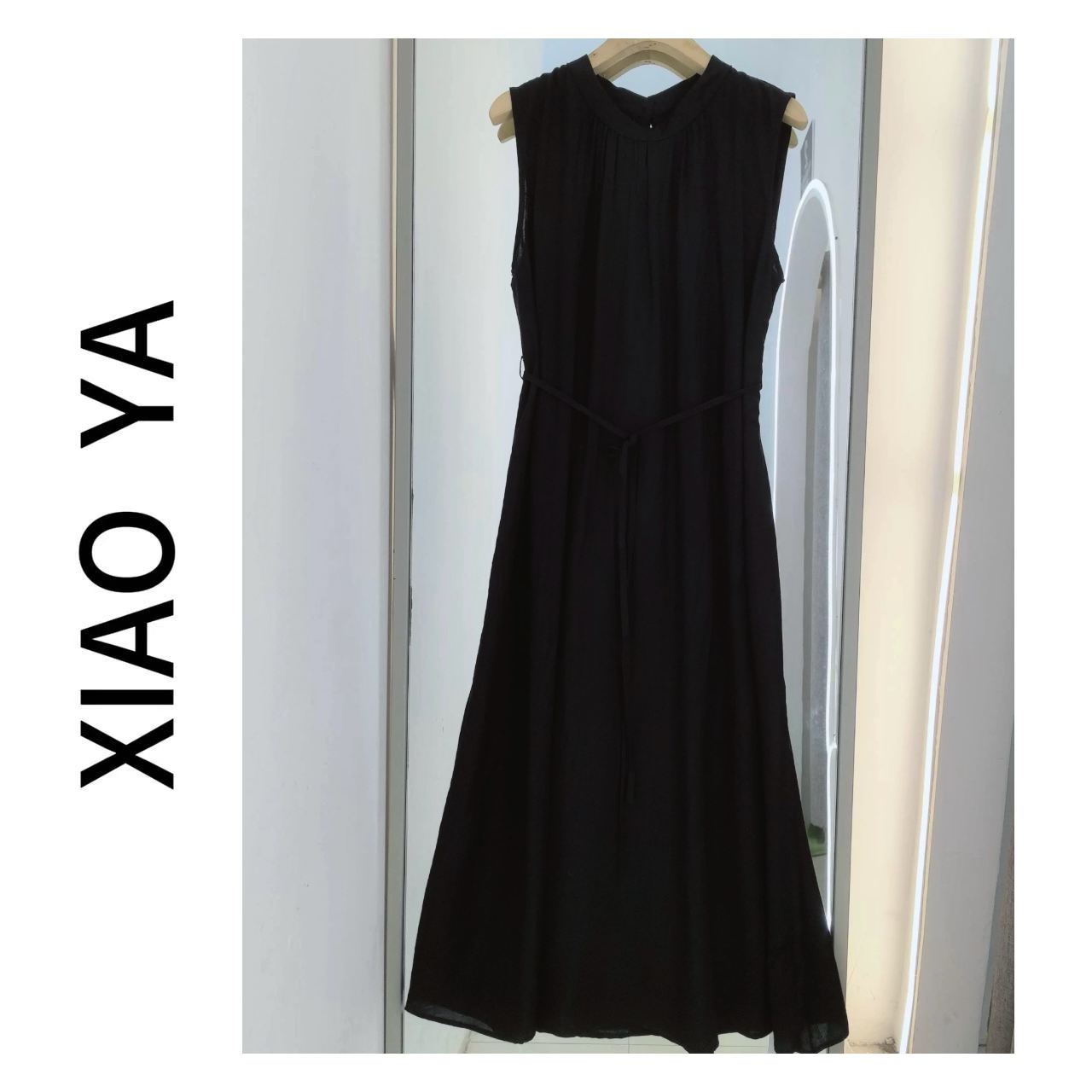 2586夏季新款时尚简约圆领无袖系带显瘦百搭连衣裙（裙长110）