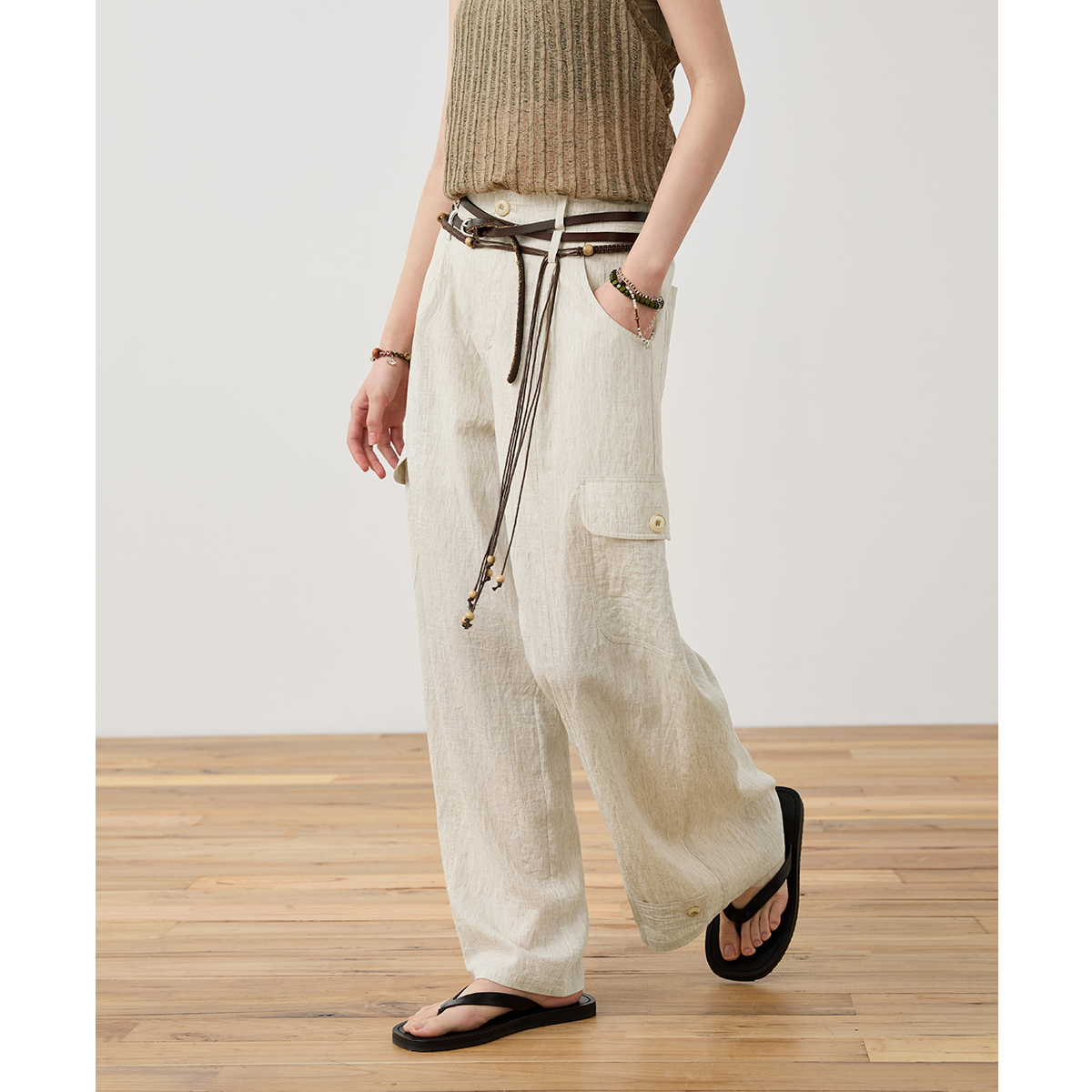 章鱼家【百搭】直筒亚麻休闲裤女夏季透气薄款工装裤长裤octopusme