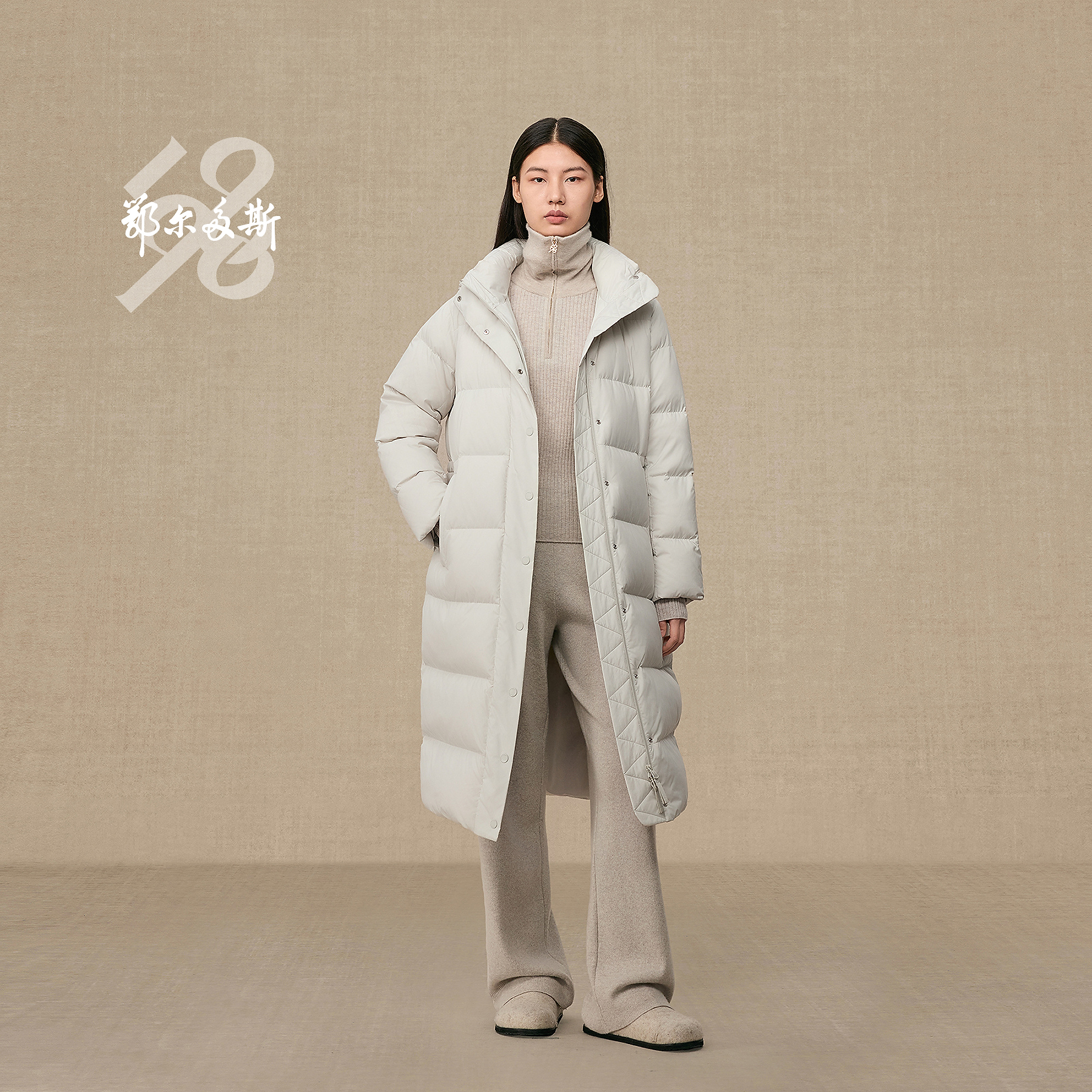 鄂尔多斯1980 新品含白鹅绒保暖舒适女装通勤长款羽绒服25秋冬