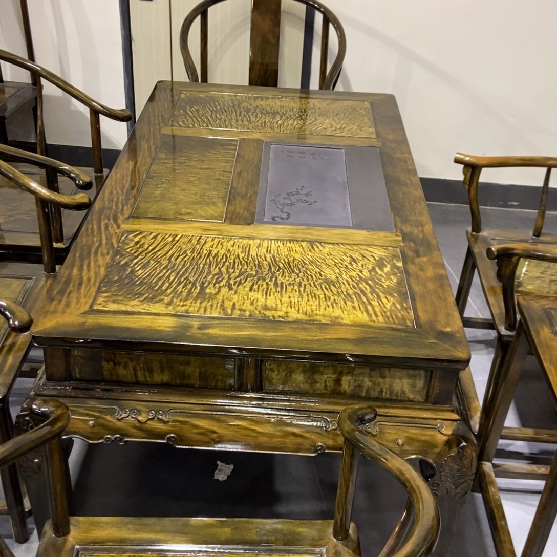 香榧木白*1.58茶桌七件套➕电视柜独板