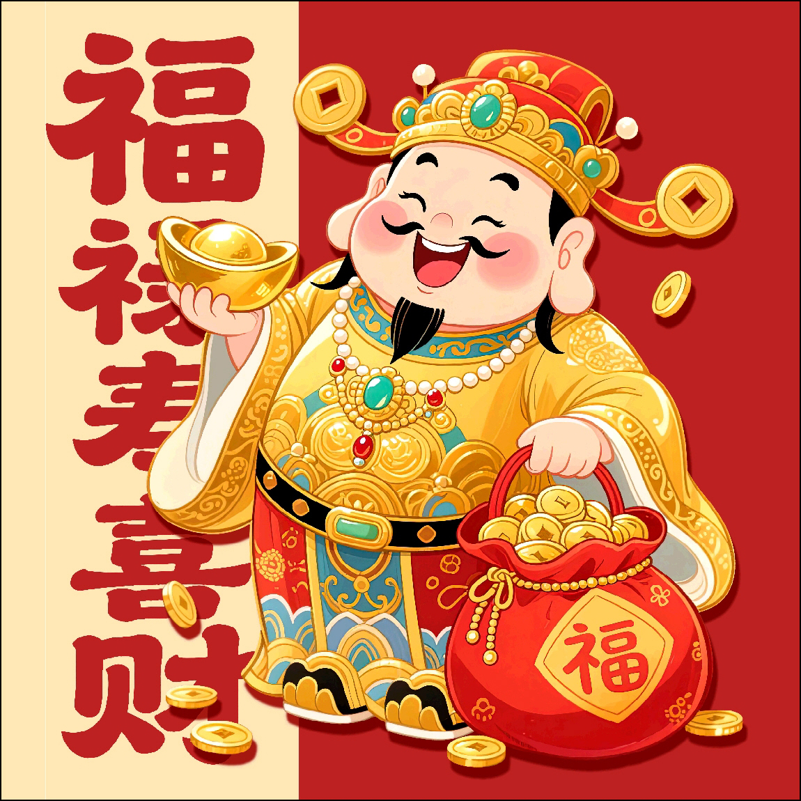 新疆长绒棉布，福禄寿喜财75*75大格十字绣（精准印花）