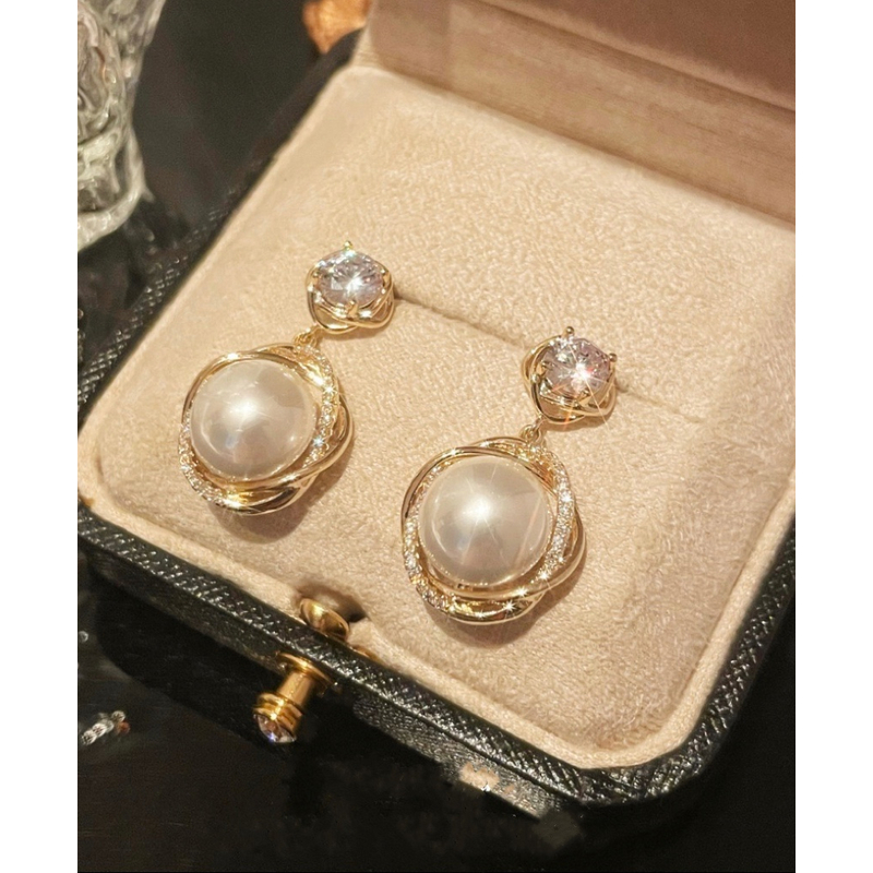 铜合金仿珍珠耳饰  珍珠吊坠耳钉银针耳环轻奢高级感