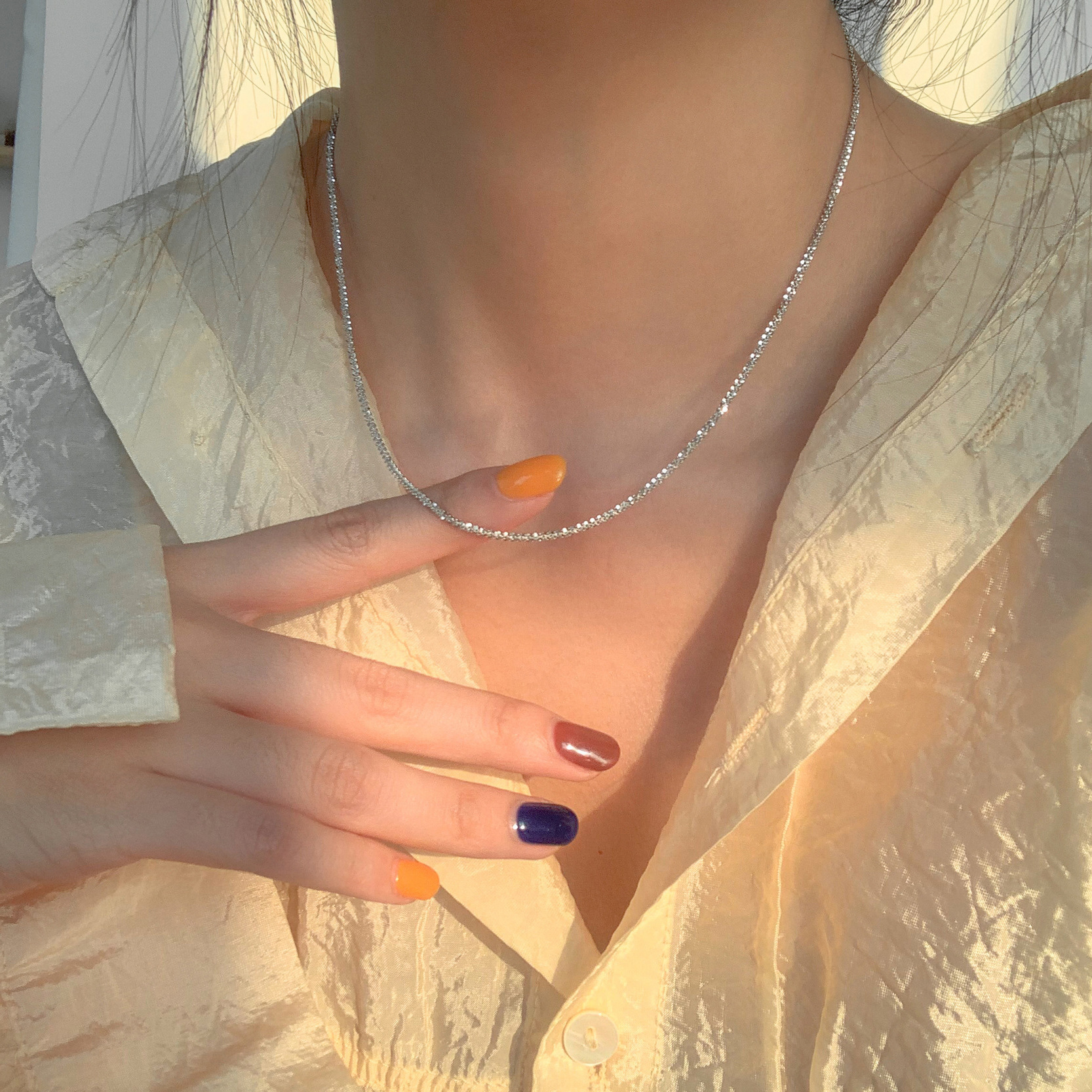 坠链均925银 坠链均925银 925项链女锁骨链满天星小众ins纯银