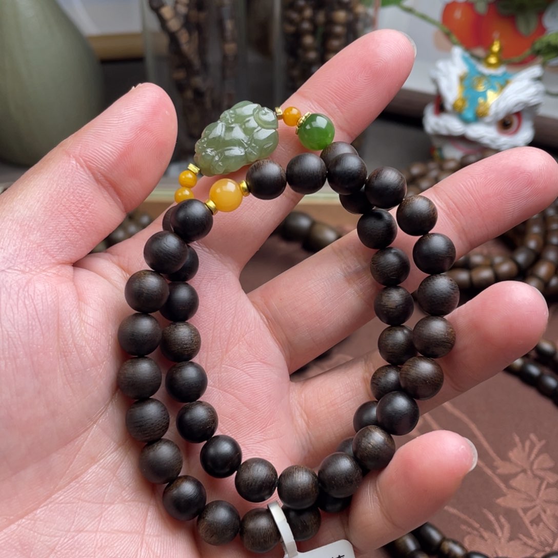 沉香手串海*越南芽庄白棋雷击瘤疤