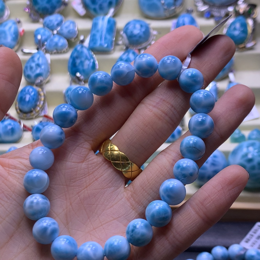 针钠钙石（海纹石）未镶嵌手链精品9mm手串色差略异
