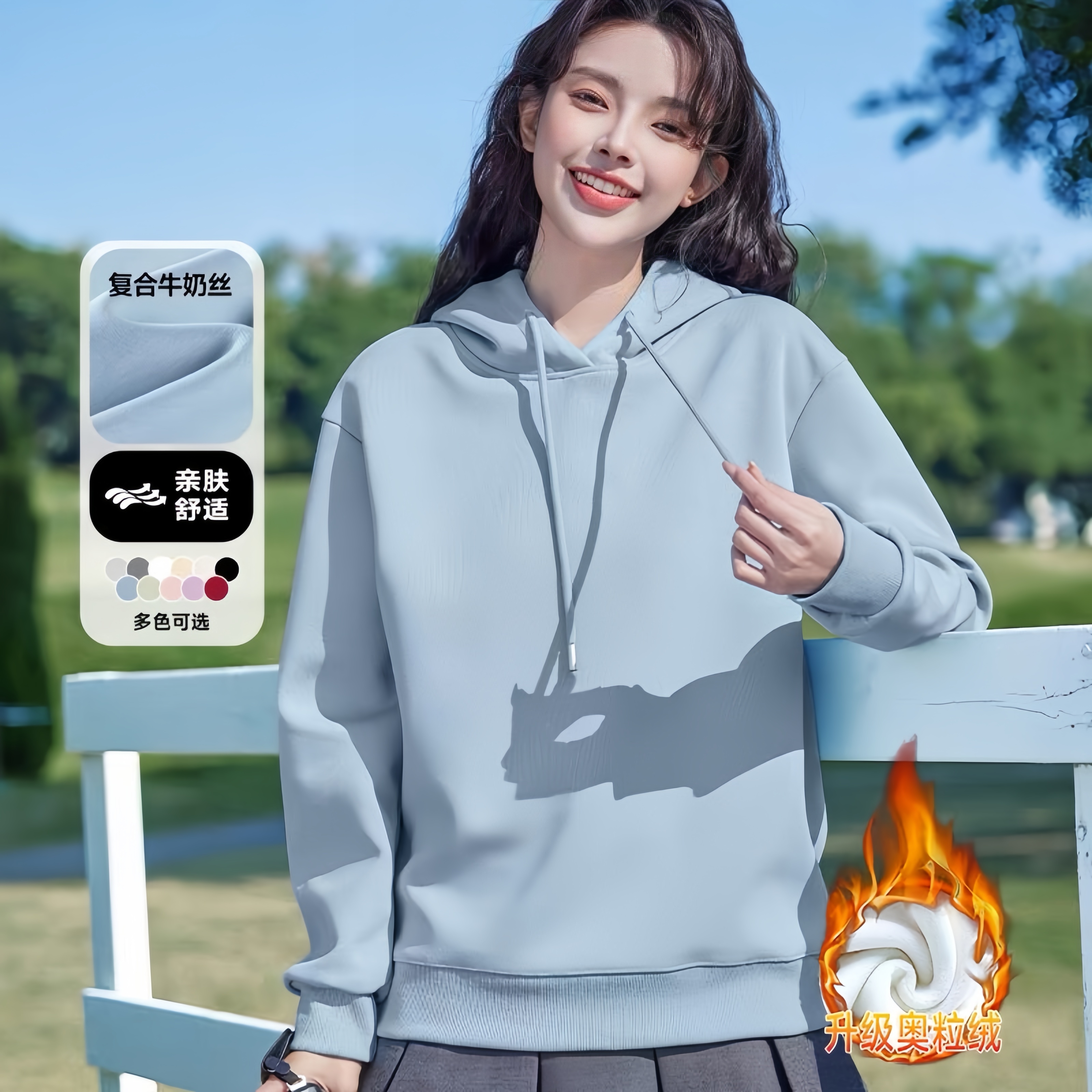 【清仓】S-2XL码ZWS家女款秋冬新款加绒纯色慵懒风简约百搭连帽外套