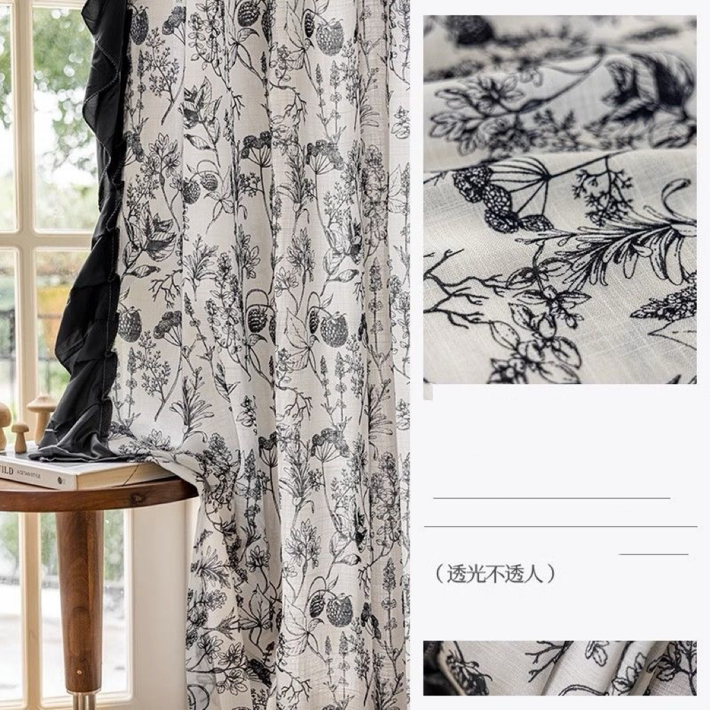 阳台防晒镜面隔热松果印花纱浪漫