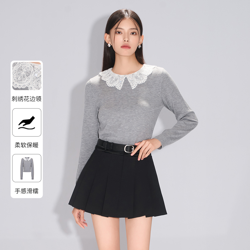 【陈嘉尔专属】Caroline25新款刺绣娃娃领针织上衣毛针ECRFAE01