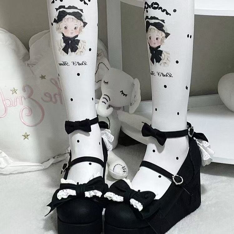 瑕疵/点心兔原创lolita厚底鞋蝴蝶结甜美日系松糕鞋女