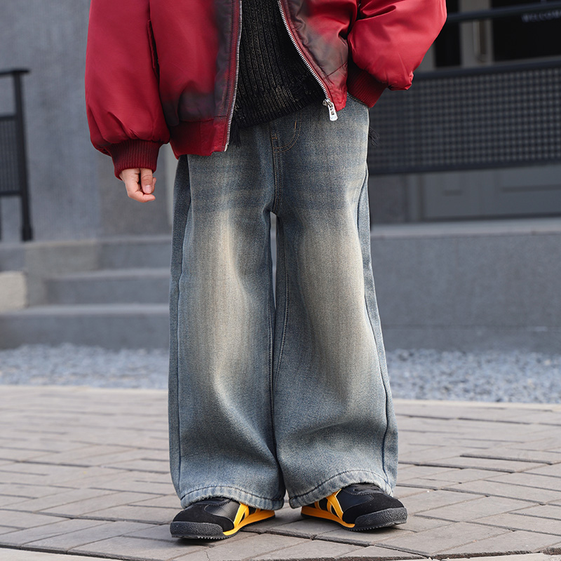 【福利款】男童冬款加绒新款直筒工艺裤砂洗做旧高街百搭潮流裤子清
