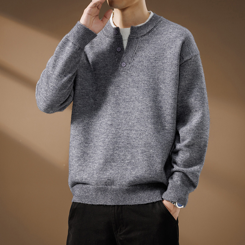 【新款】2025秋季时尚圆领毛衣男士潮流宽松休闲套头针织衫WE25658
