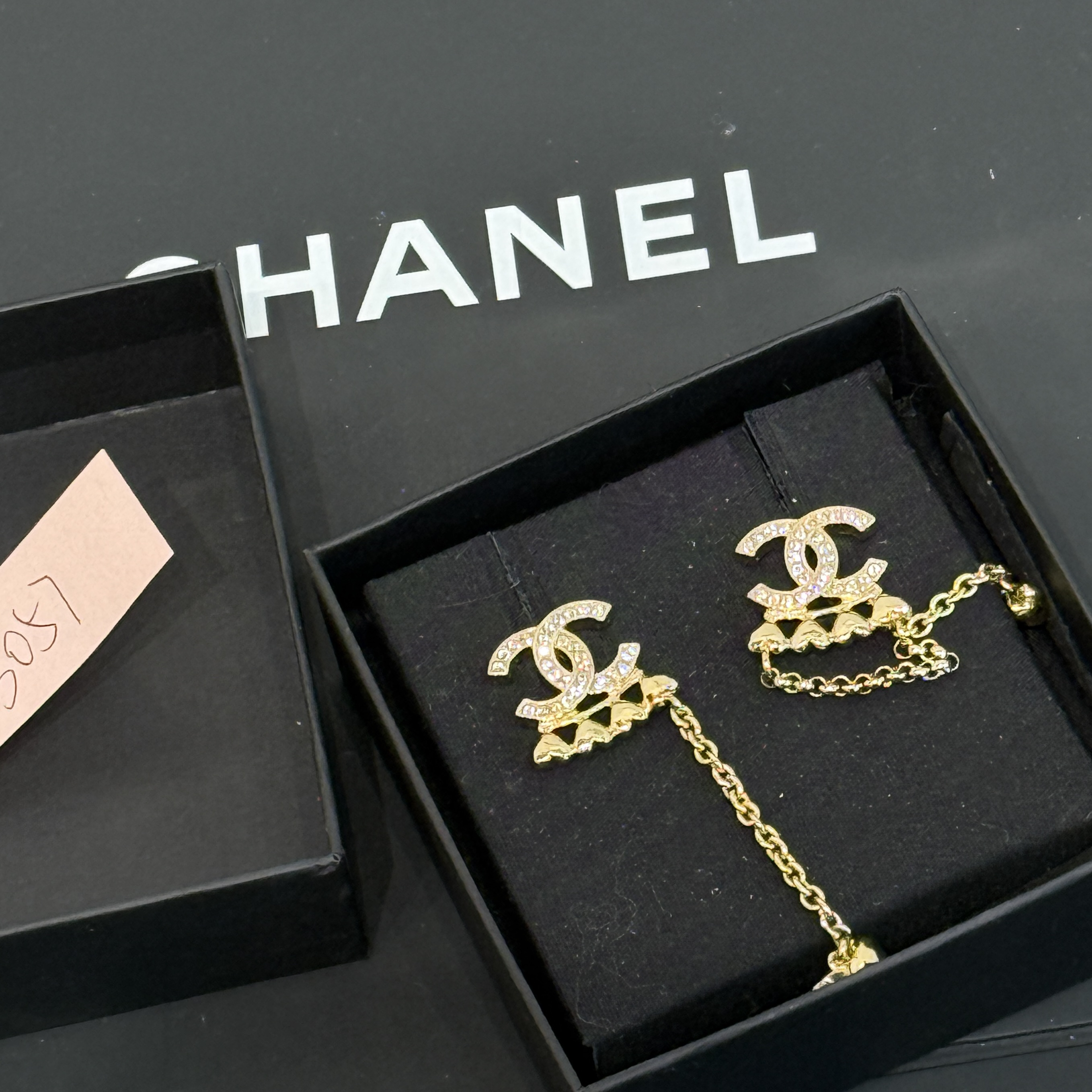 95新 Chanel/香奈儿 夏七中古/爱心水钻耳骨夹耳钉/3057