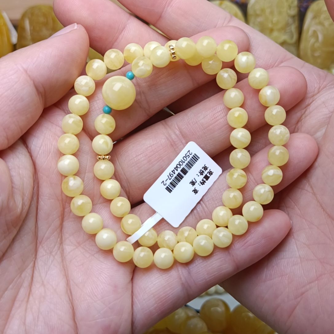 蜜蜡手链未镶嵌6圆珠浓奶豆双圈
