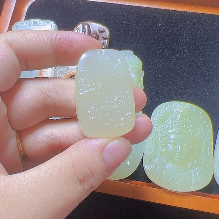 挂件玛瑙/玉髓合金山水牌，山水牌，山水牌