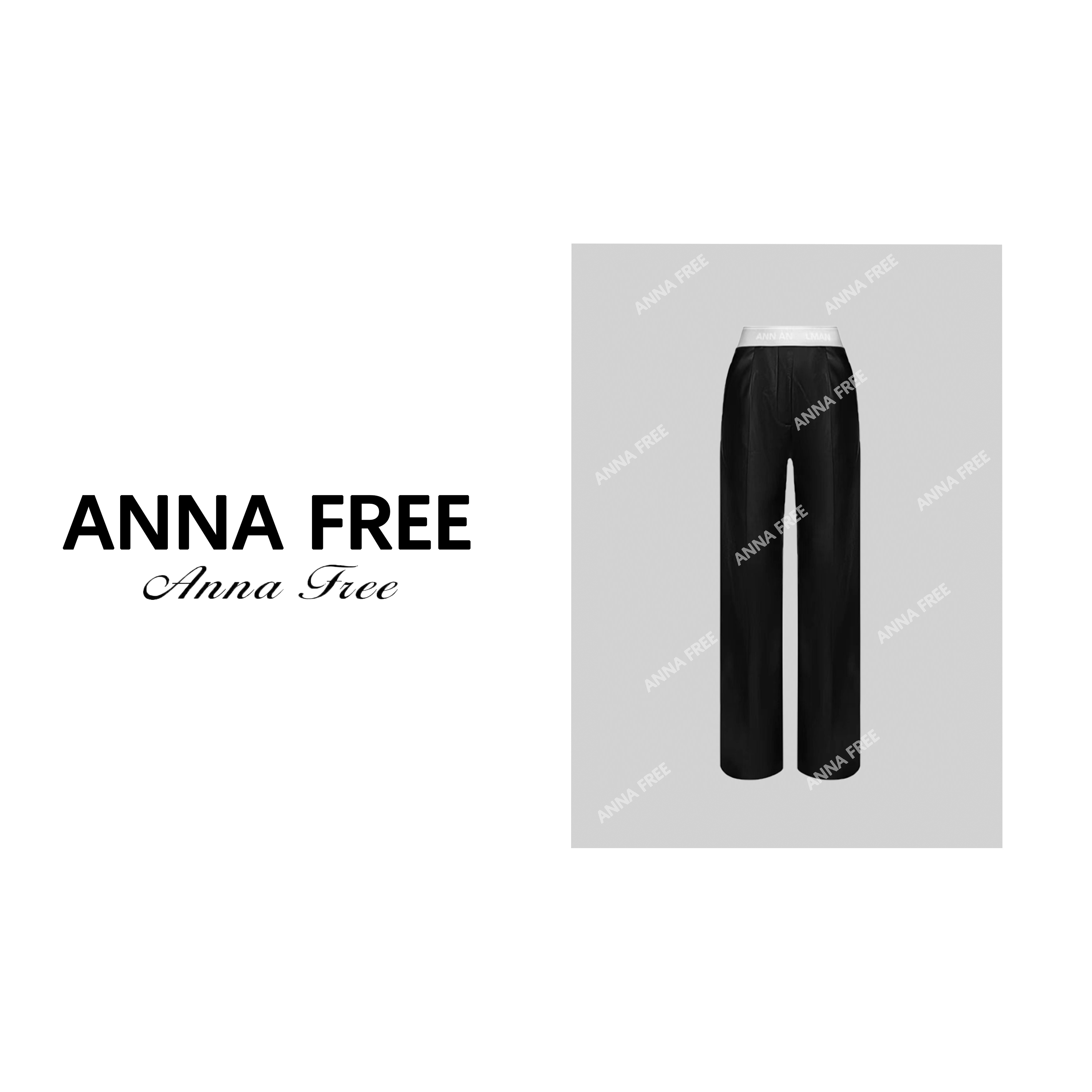 ANNA FREE 24设计感腰头垂感直筒皮裤高腰【2】23136