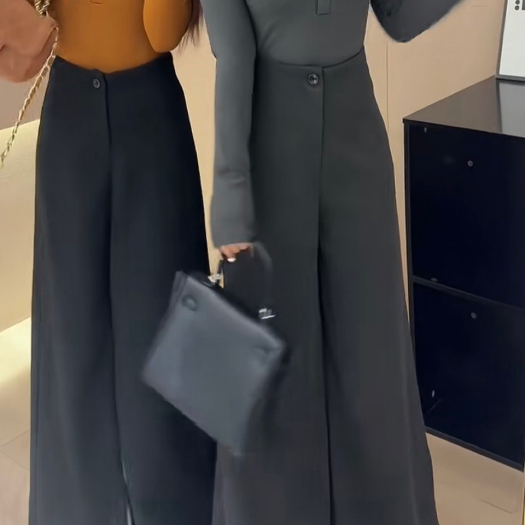 秋季简约气质百搭显瘦高腰九分阔腿女裤