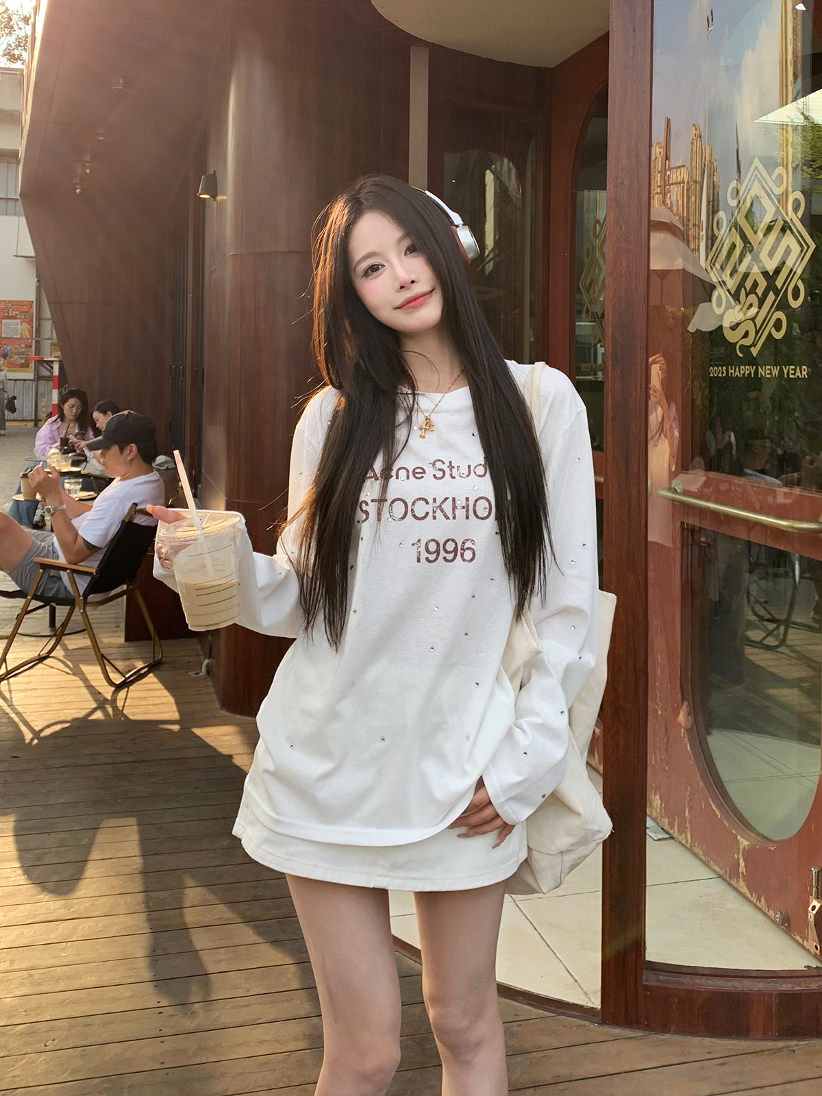 美式高街烫钻字母早秋新款长袖T恤女宽松设计感防晒罩衫设计上衣