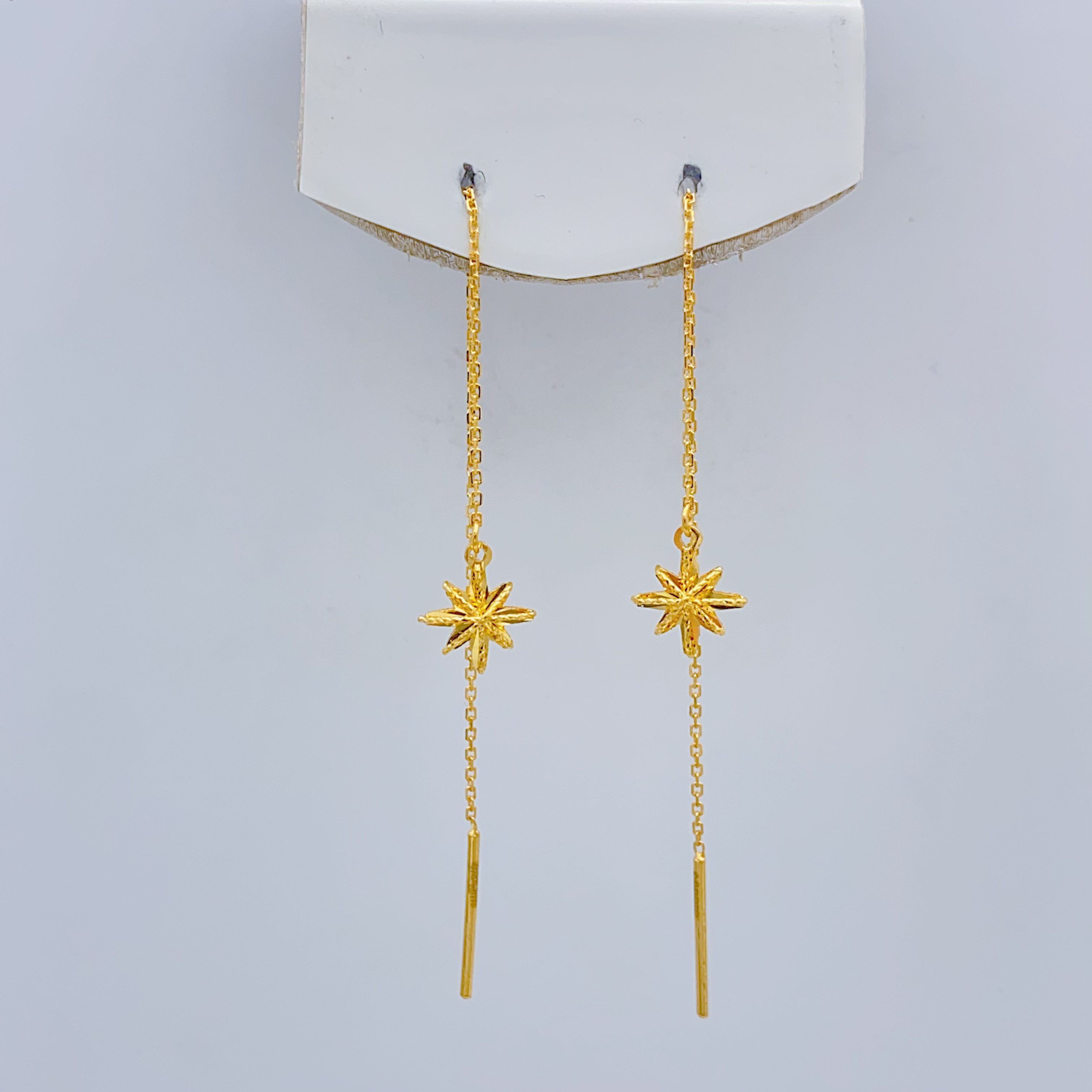 老庙黄金2 足金 精工5G工艺 时尚拉丝芒星 耳线 1.52克