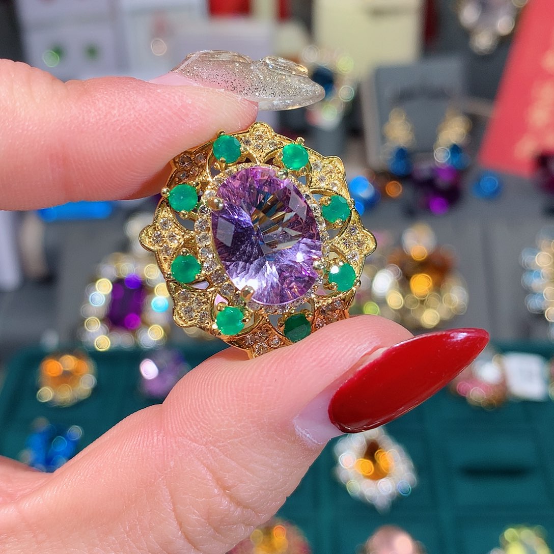 水晶戒指银S925镶嵌戒指