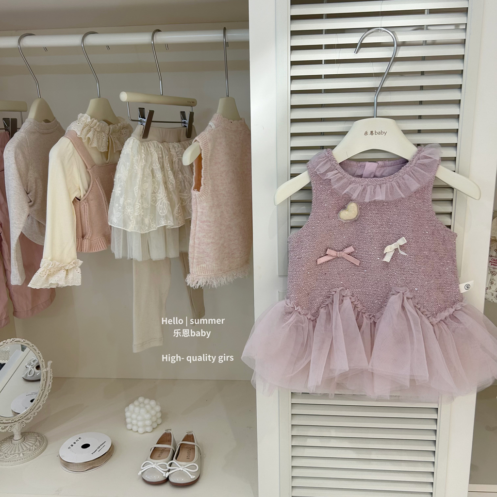 【乐恩baby】2025春夏女童时髦背心裙网纱花边甜美公主裙宝宝连衣裙