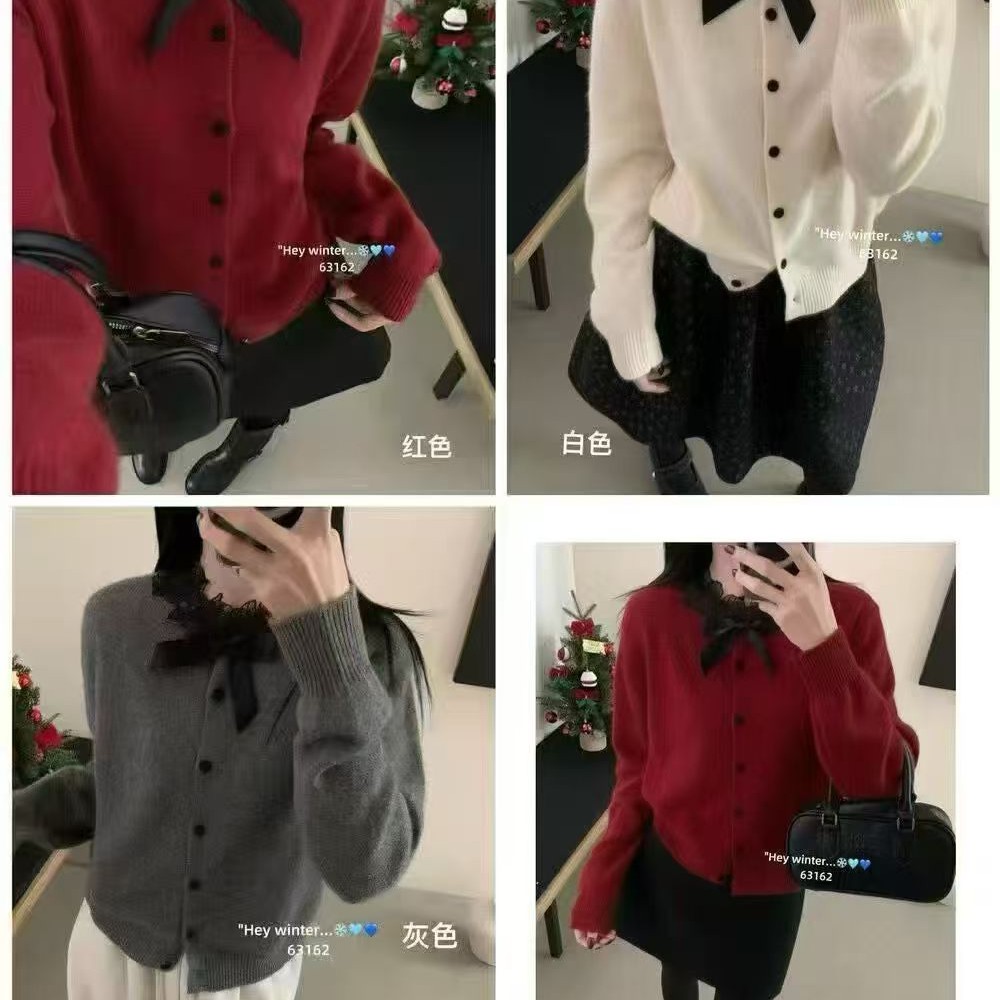 秋冬复古蕾丝拼接针织开衫女宽松百搭保暖上衣