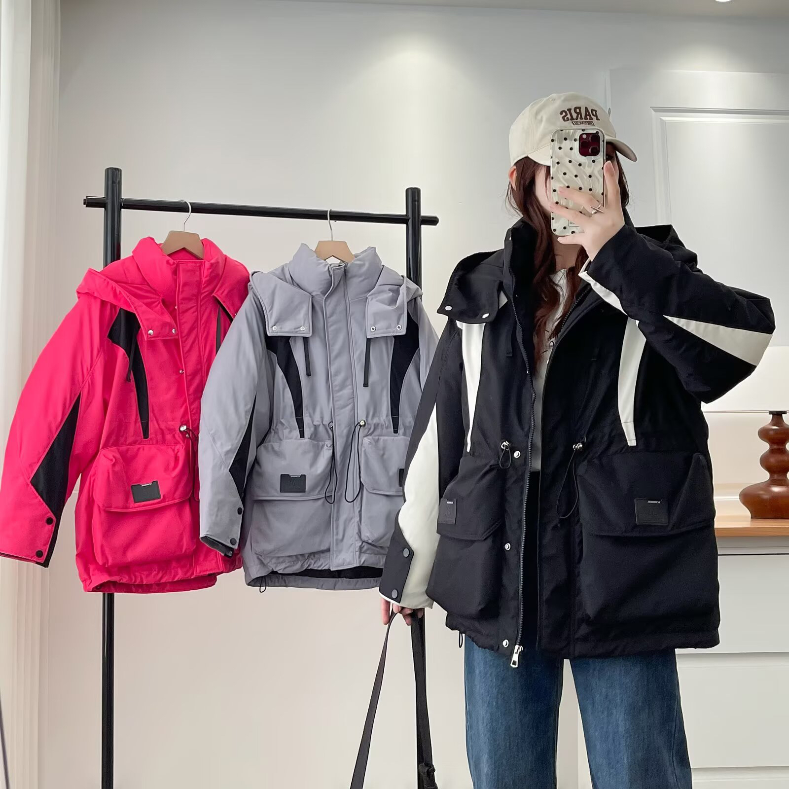 大码女装工装风时尚女合格品短款冬季秋冬连帽中长款保暖外套