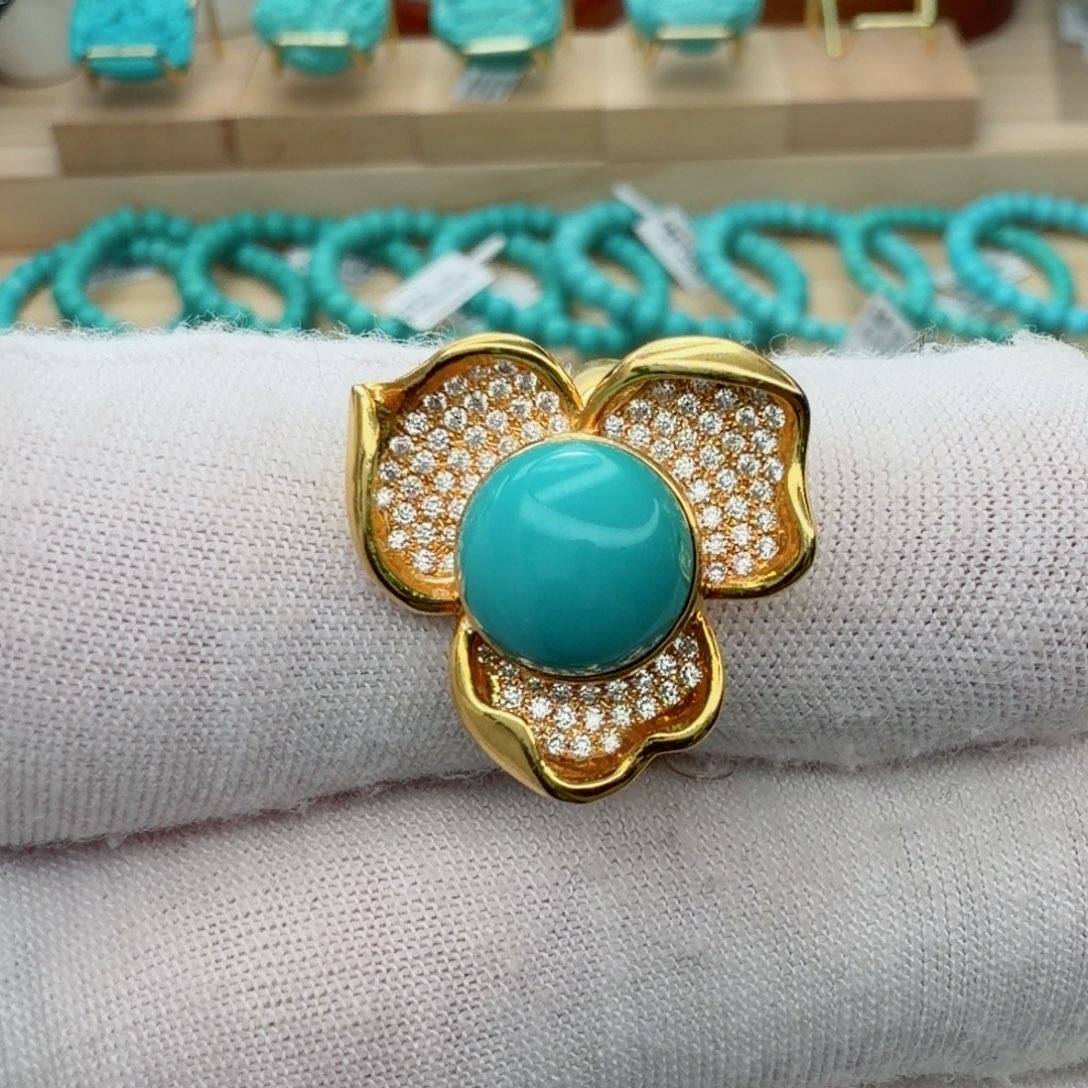 绿松石18K金镶嵌珠宝奇石