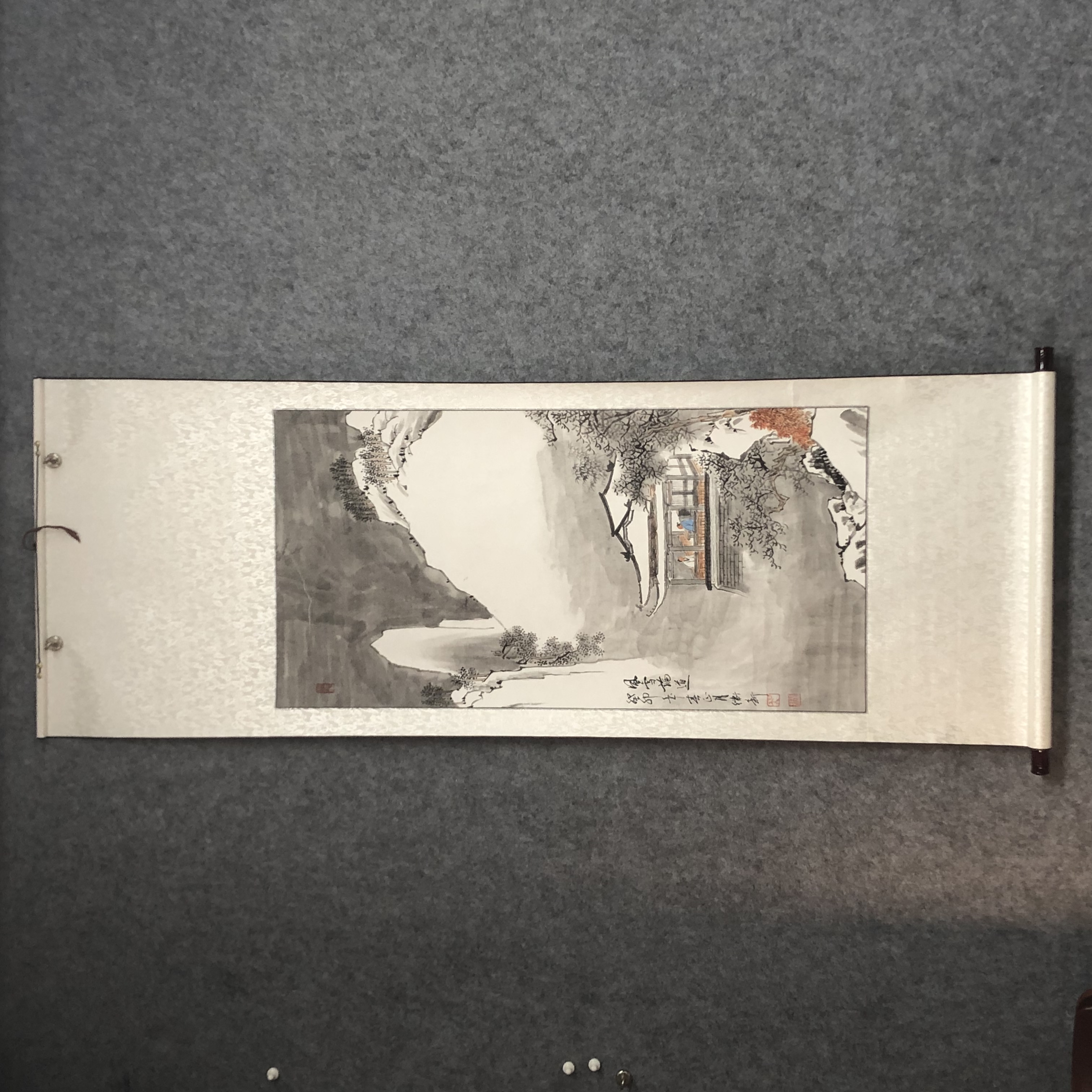 吴卫新纯手绘冰雪画书房山水画茶室挂画卷轴装裱165乘60厘米