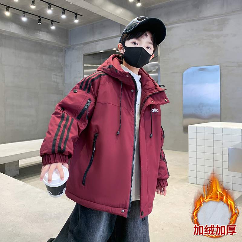 男童加绒加厚棉服外套过冬款中大童帅气洋气韩版棉衣儿童上衣男孩