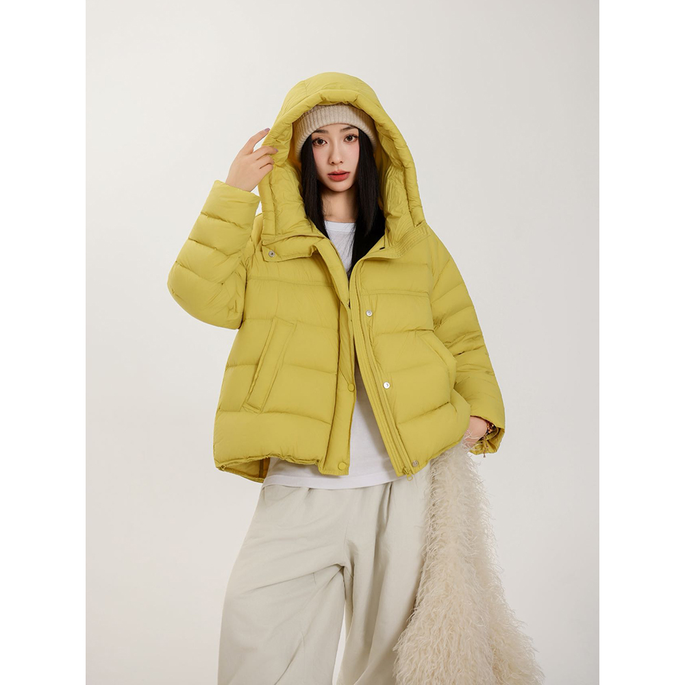 绒子含量90%白鸭绒泡芙羽绒服女2025冬季新款连帽百搭排骨外套