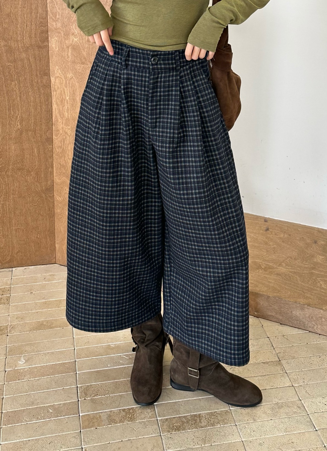 新款加绒格子裤直筒裤口袋宽松休闲格子裤阔腿裤休闲裤MG   6509