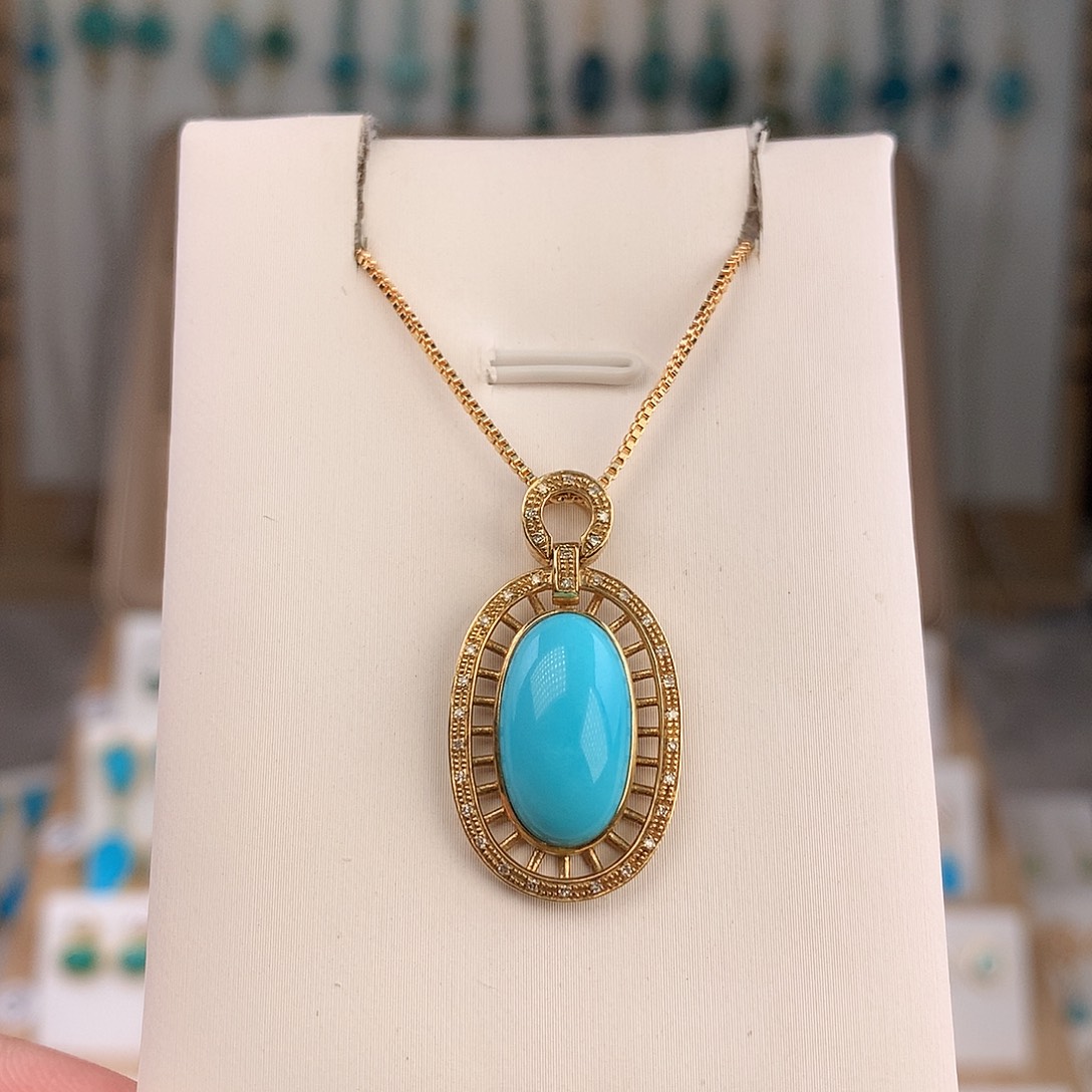 绿松石18K金镶嵌吊坠(不含链)