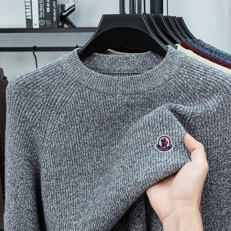 [100%山羊绒】蒙口柒男士羊绒衫圆领长袖毛衣针织衫打底衫休闲宽松