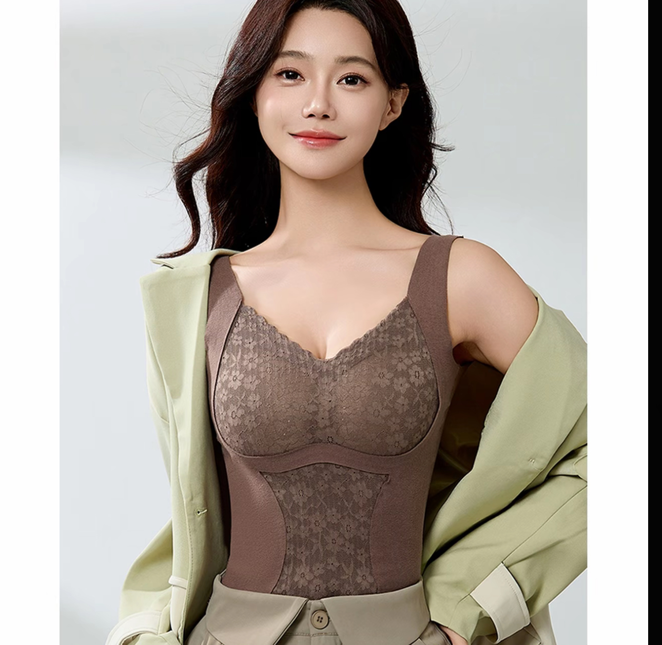 [全额运补]流光V领德绒保暖修身背心女带胸垫内搭无痕舒适加厚