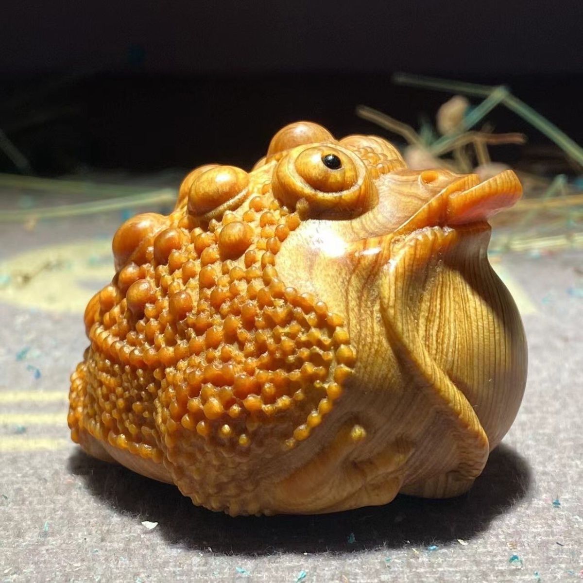 高油崖柏木雕七星金蟾