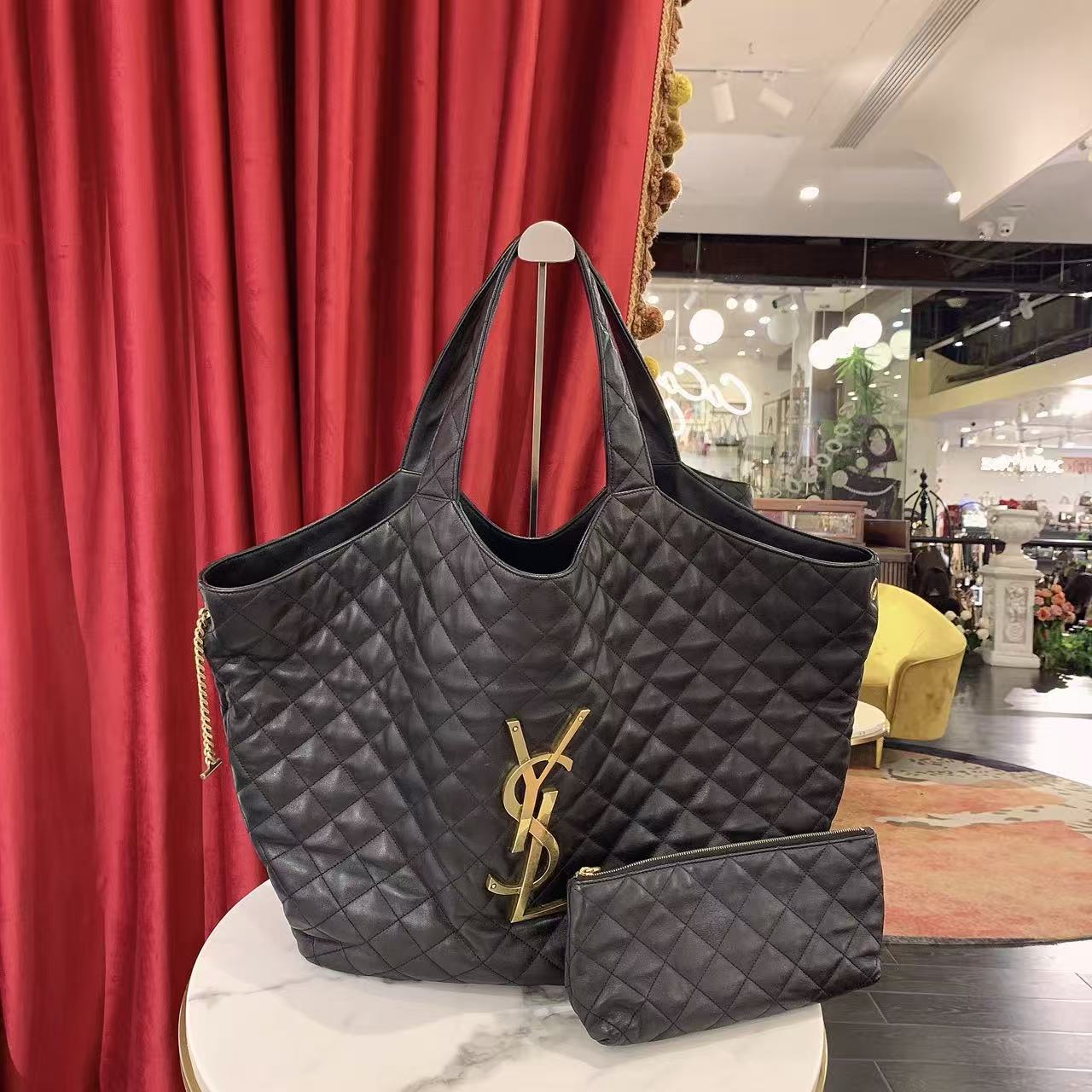 95新 YSL/圣罗兰 GGS圣罗兰icare加大号黑金羊皮14783688