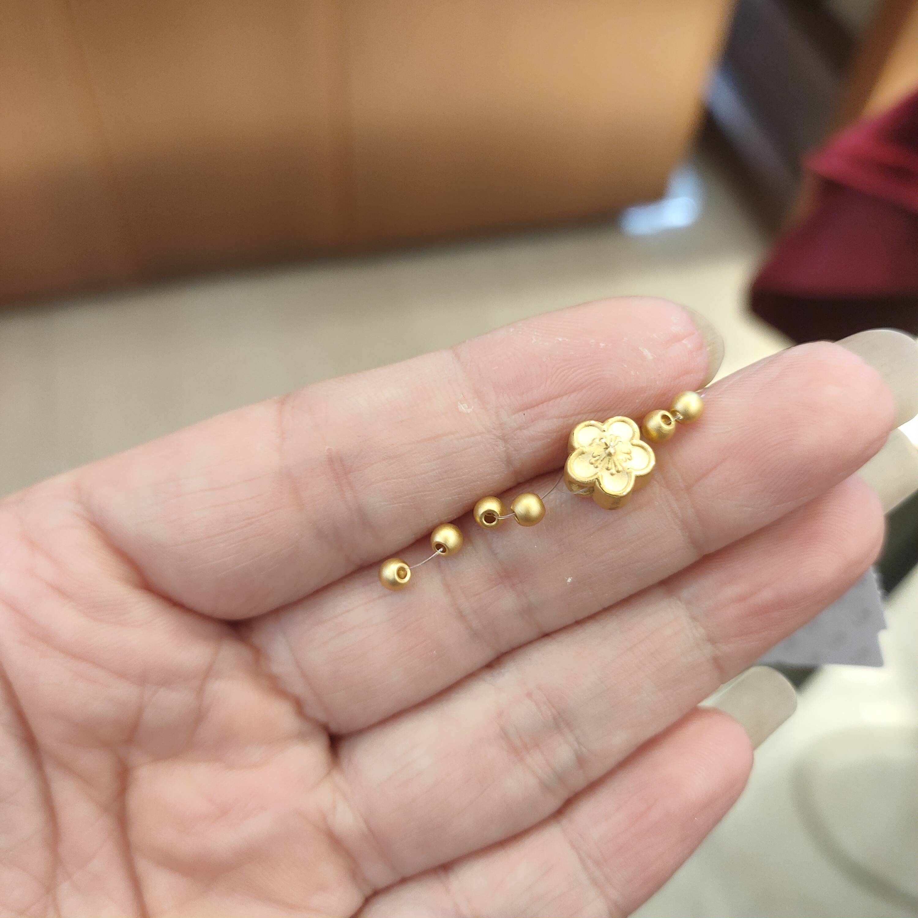 六桂福足金精美桃花古法卡三眼配件