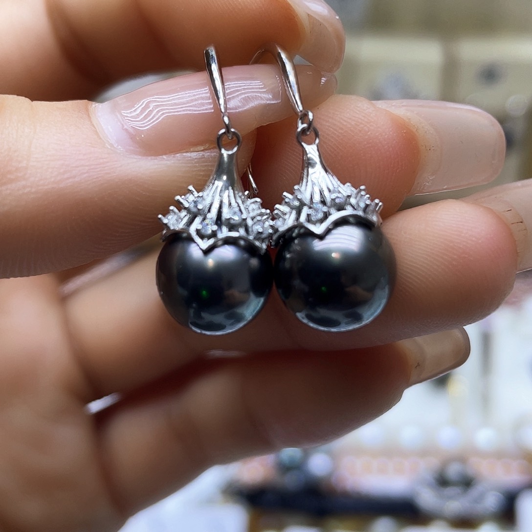 海水珍珠耳饰银S925镶嵌