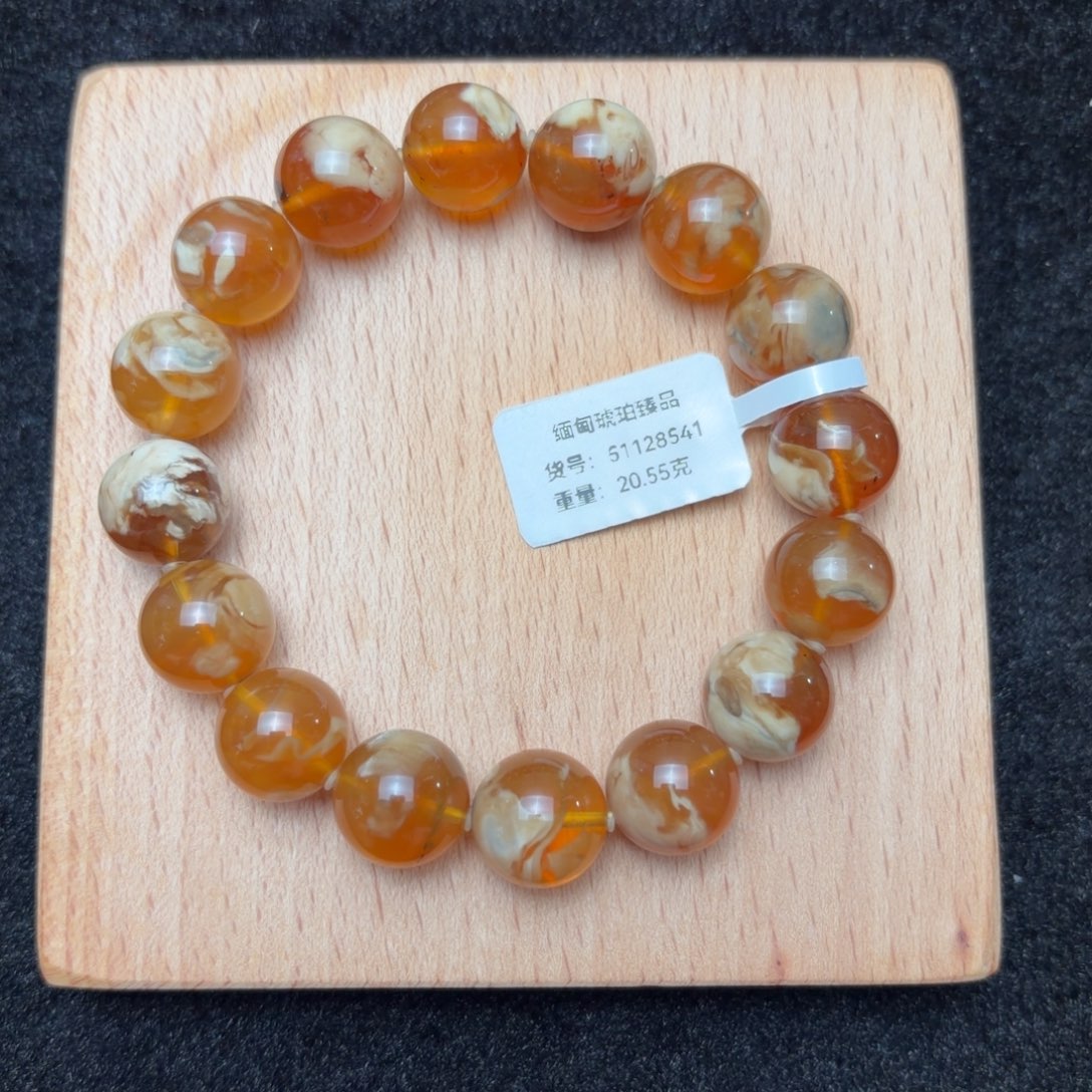 琥珀未镶嵌珠宝奇石13.5mm橘蜜白蜡溶洞