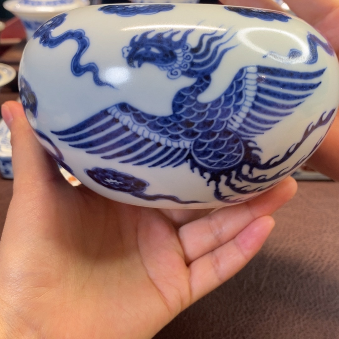 碗仿元青花双凤水洗。 福利