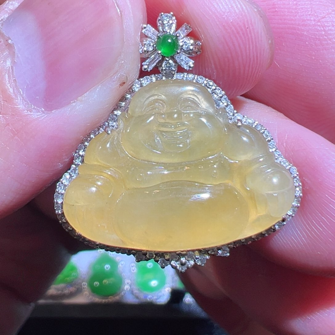 翡翠18K金镶嵌吊坠(不含链)