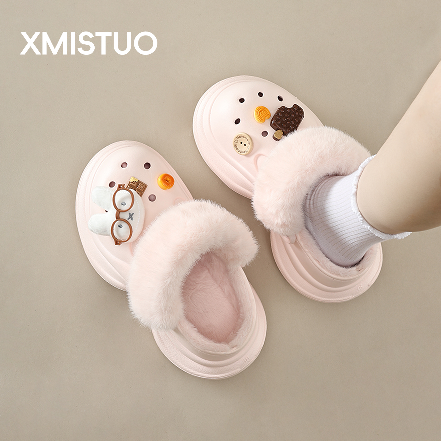 洞洞鞋女增高厚底防滑黑色可爱好看外穿加绒棉拖鞋冬2025新款