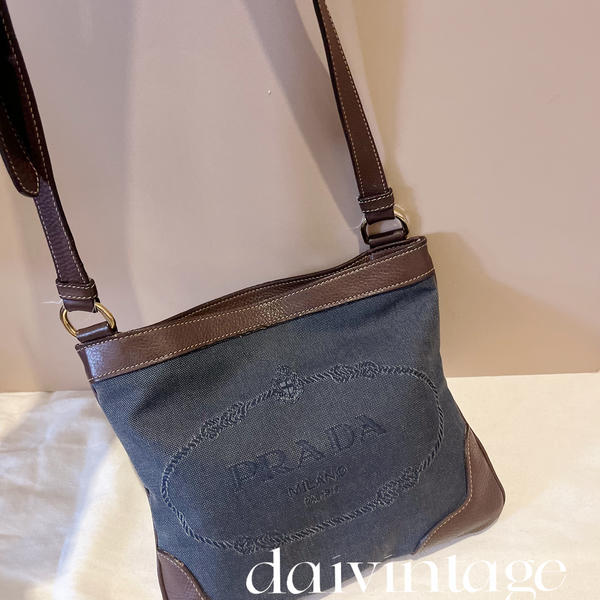 99新 Prada/普拉达 大吉中古/Prada丹宁拼皮邮差斜挎包