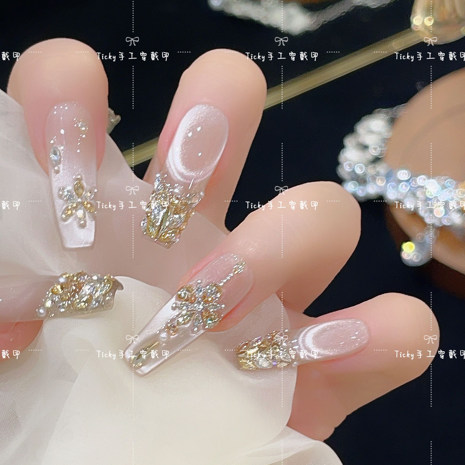 【银曜鎏金】纯手工可拆卸锆石钻高级感显白气质穿戴甲