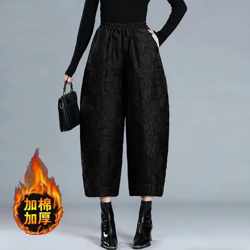 加棉加厚花苞裤立体浮雕蚕丝休闲裤