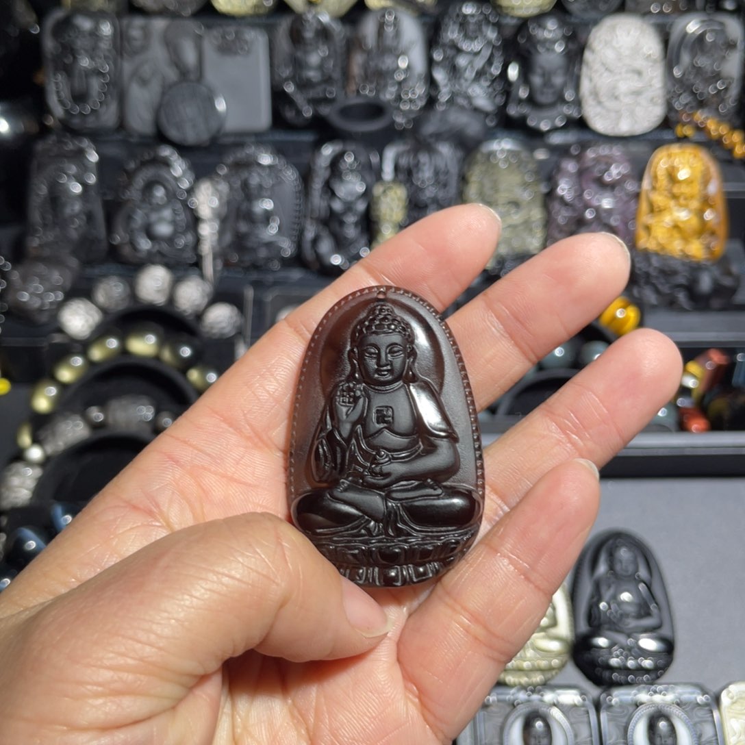 黑曜岩吊坠(赠链)未镶嵌饭**了调节珠链生肖猪