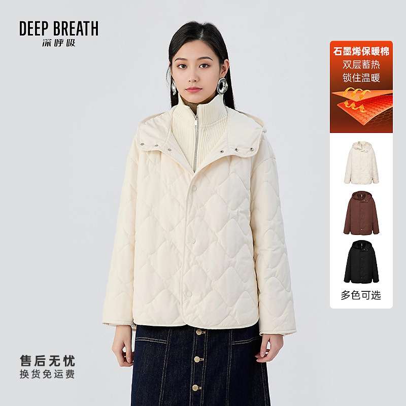 DEEP BREATH深呼吸女装新款连帽假两件排扣外套棉服棉衣A401473