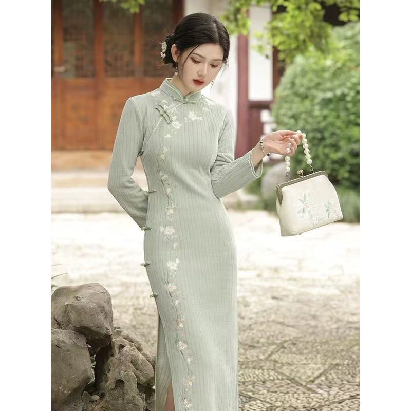 Z 1560 绿色 春秋款 花边 刺绣 【铃兰】 旗袍