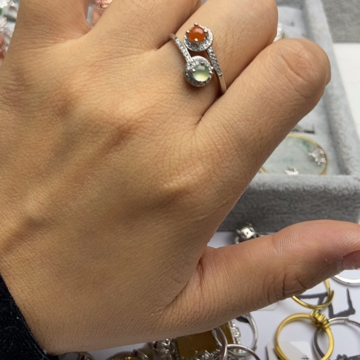 翡翠戒指银S925镶嵌戒指