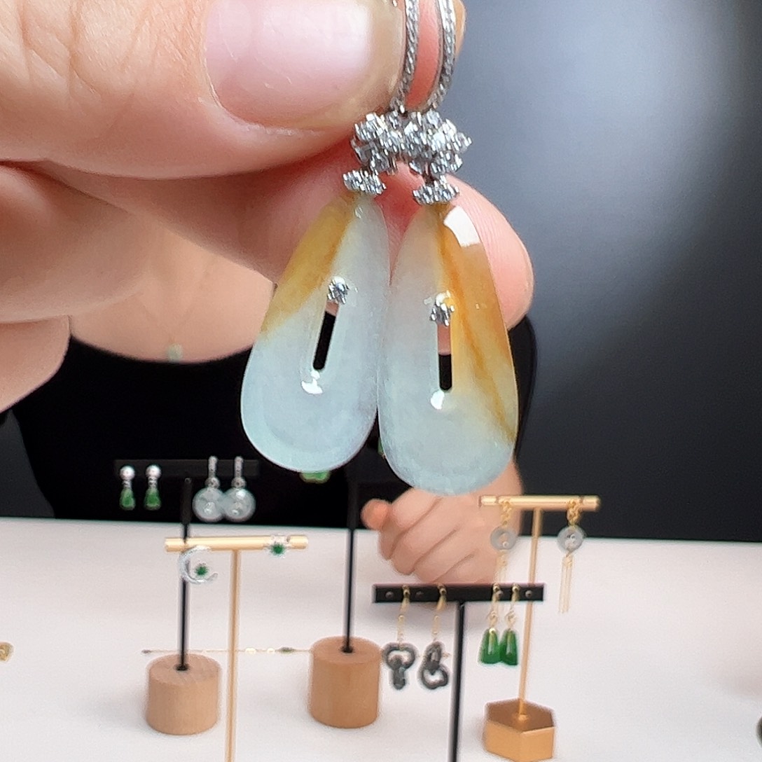 翡翠18K金镶嵌耳饰天然翡翠